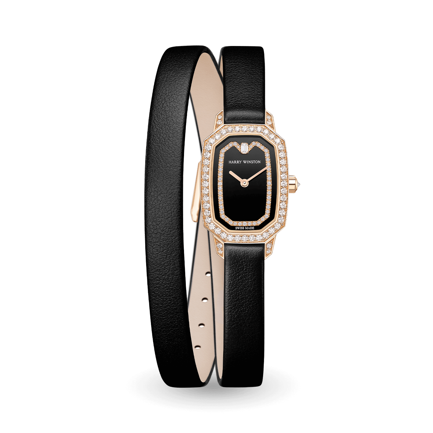 Emerald black double strap with black dial in a rose gold case