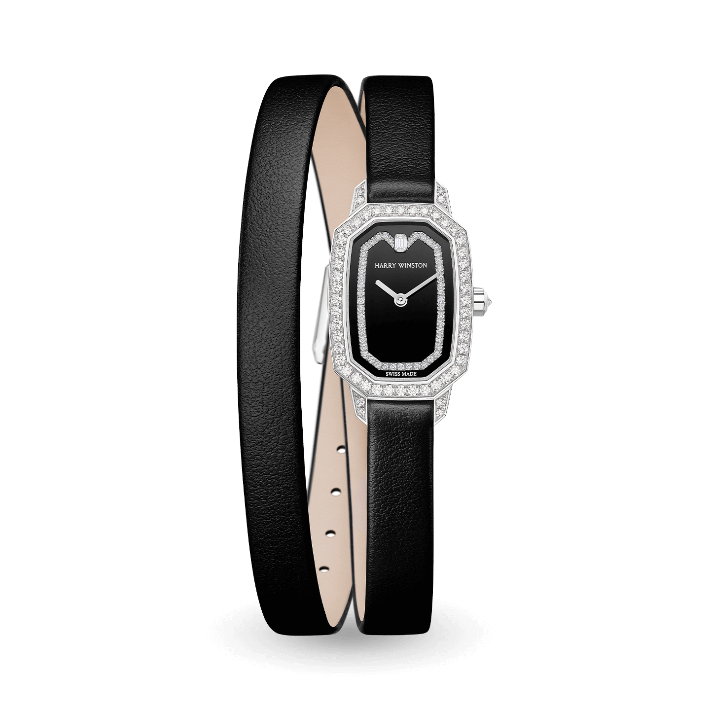 Emerald black double strap with black dial in white gold